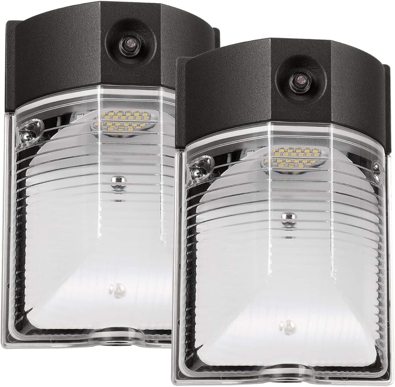 LEONLITE LED Wall Pack, 26W 3000lm 3000K Warm White (Dusk-to-Dawn Photocell, Wet Location), AC 120-277V, 200W Equiv, ETL & DLC Listed Outdoor Security Lighting with Photocell, Pack of 2