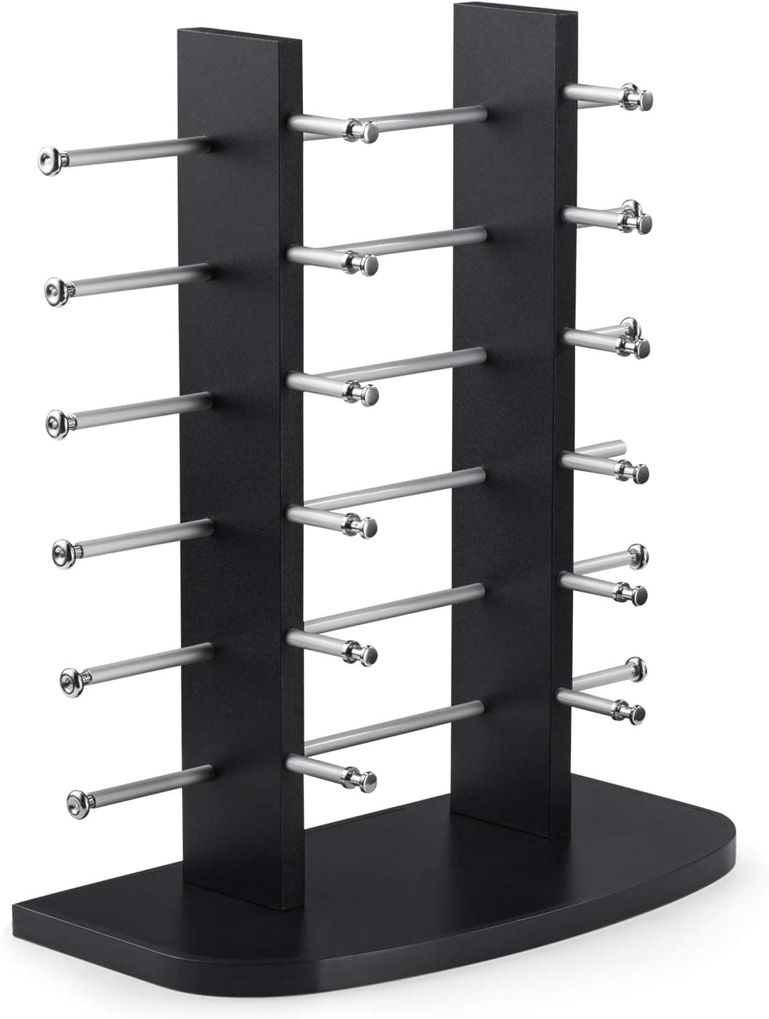 Plxixi Sunglasses Display Tabletop Soild Wood Eyewear Holder Eyeglass Collections Wooden Display Stand Rack (1 Set, Black-Double Tower)
