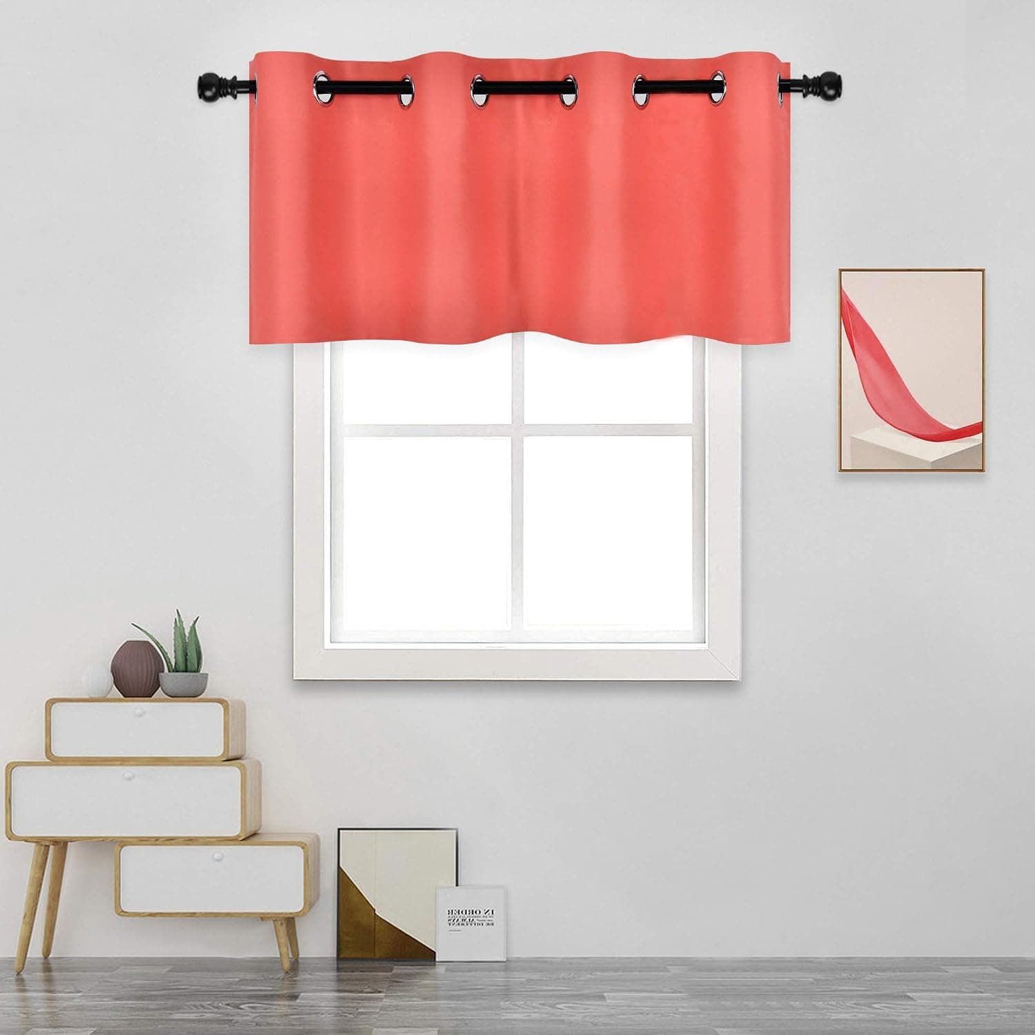 DECOVSUN Coral Colored Valance for Bedroom Blackout Curtain Valance for Bathroom Window Treatment for Living Room Short Straight Drape Valance for Bedroom Kids Room 52X18 Inch 1 Panel