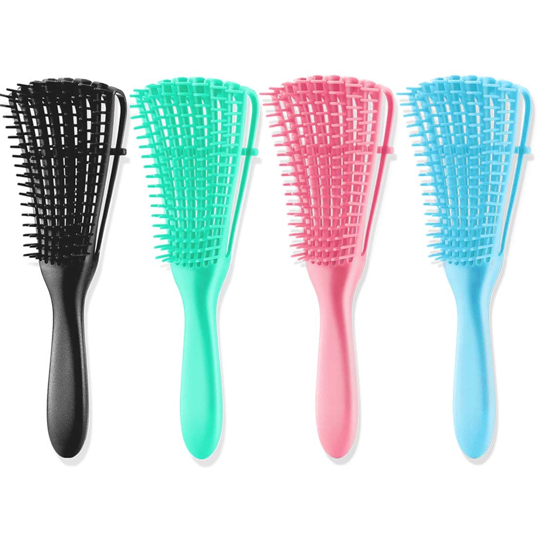 4 Pieces Detangling Brush for Afro America/African Hair Textured 3a to 4c Kinky Wavy/Curly/Coily/Wet/Dry/Oil/Thick/Long Hair, Knots Detangler Easy to Clean (Black,Green, Pink，Blue)