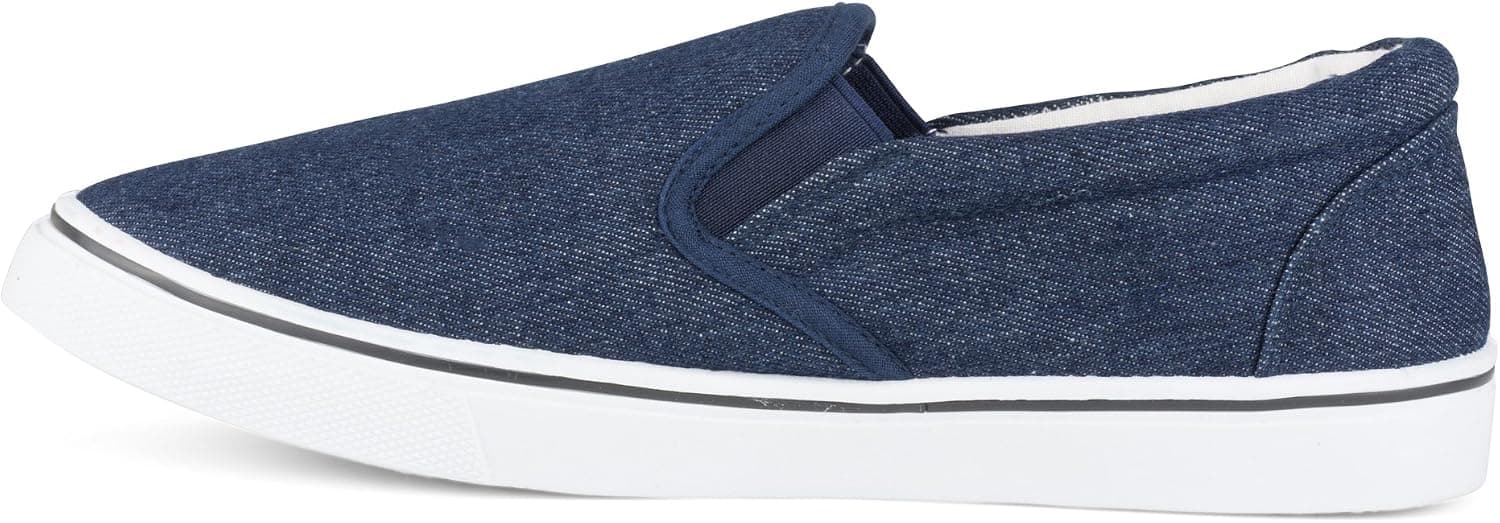 Influence Jimmy Men’s Canvas Slip on Sneakers | Low Rise Casual Fashion Round Toe with Cushioned Collar, Denim, 12