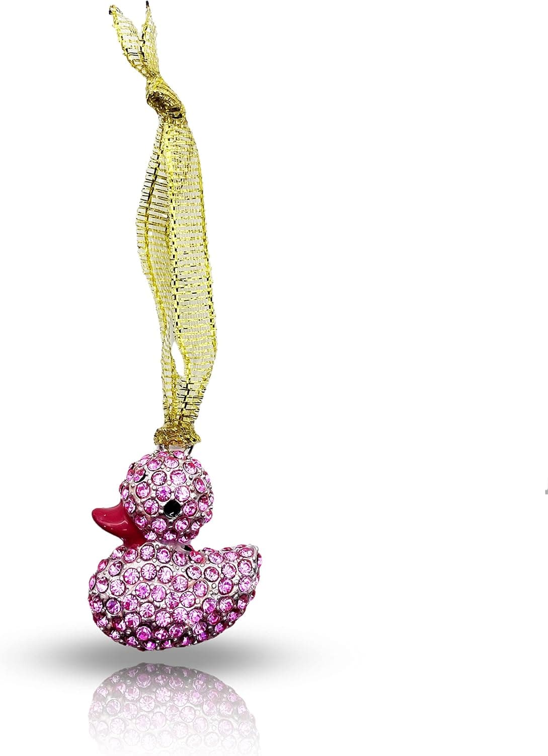 Pink Rubber Ducky Crystal Holiday Ornament - Bling Charm Happy Rubber Duck Christmas Ornament