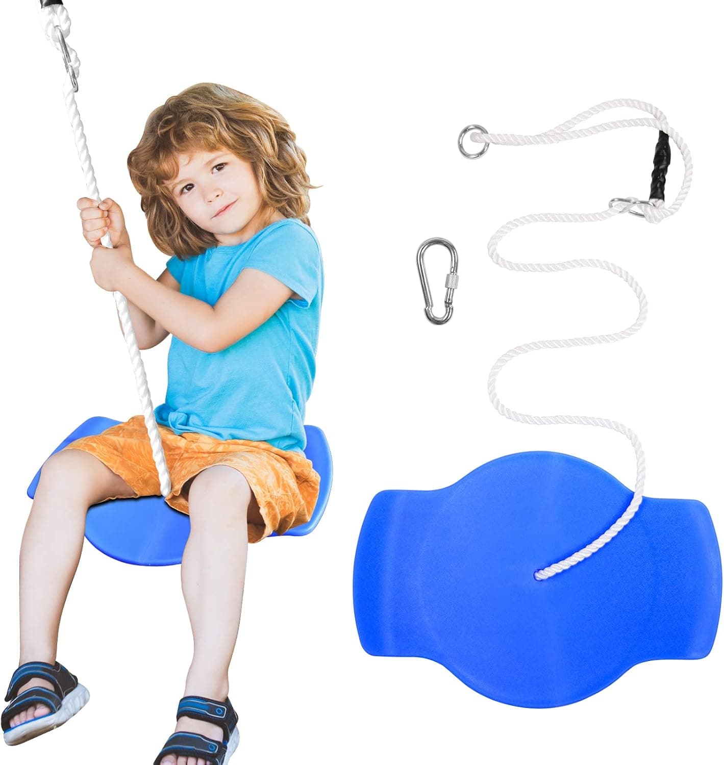 Swing for Kids with Curved arc of The Ride Swing,Swings for Outdoor Swing Set-Backyard Swing Seat for Kids with Adjustable Rope(Blue)