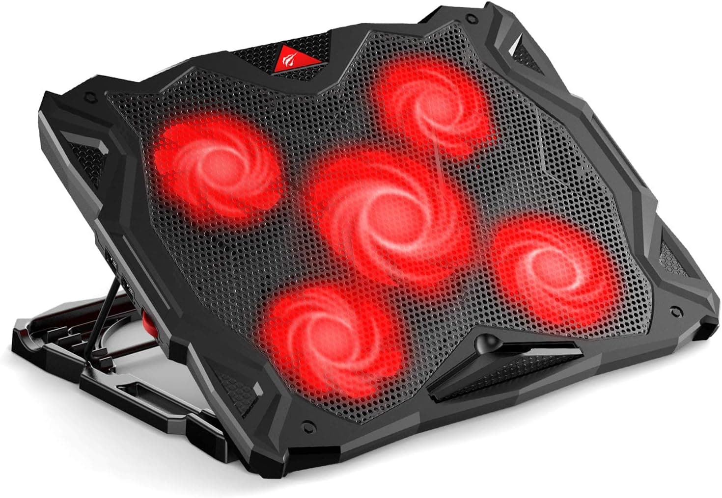 havit Laptop Cooling Pad Computer Quiet Cooler with 5 Quiet Fans and 2 USB Ports, Portable Cooling Stand with LED Light for 14-17 Inch Laptop (Red)
