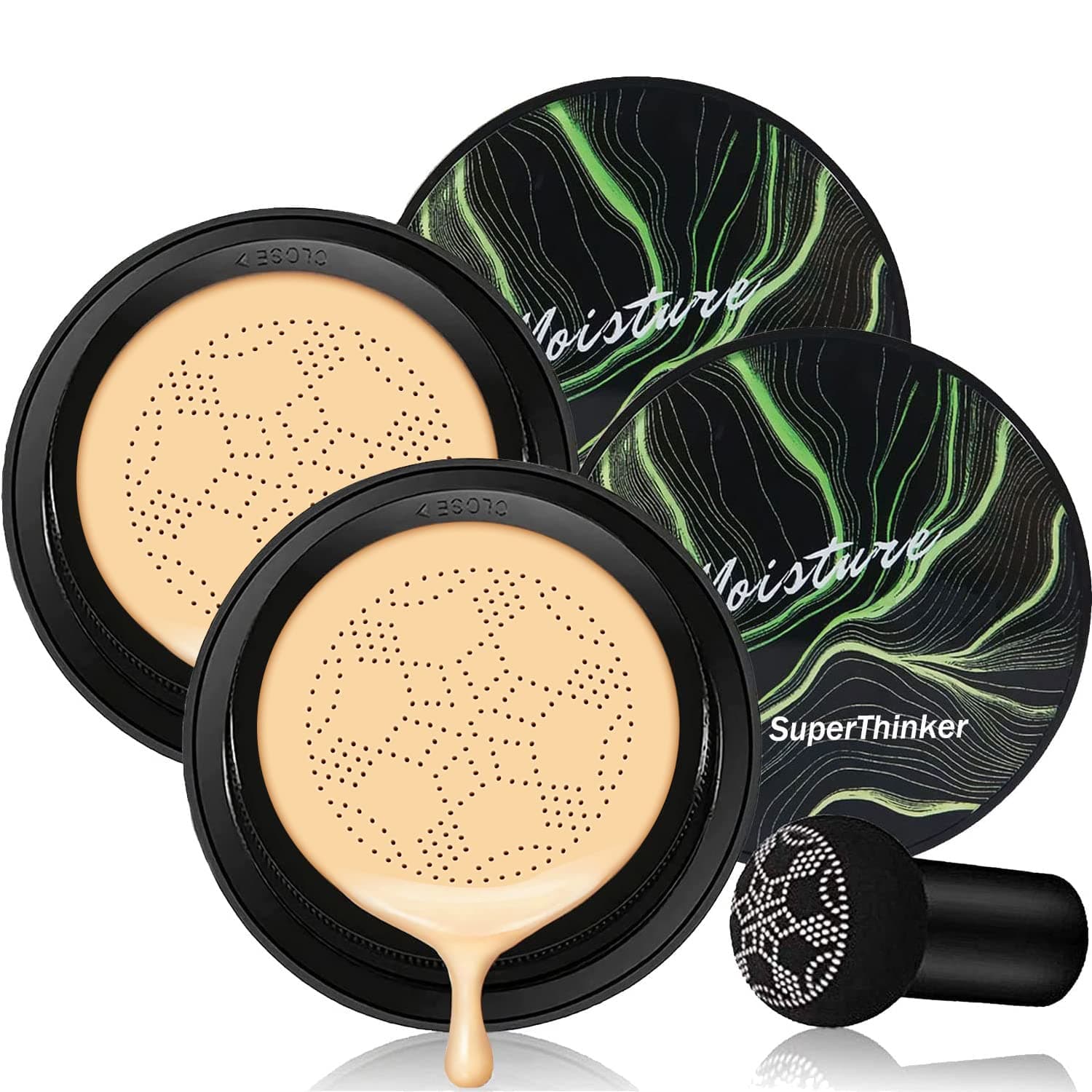 SuperThinker Mushroom Head Air Cushion CC Cream, BB Cream Face Makeup Foundation for Mature Skin Moisturizing Concealer Brighten Long-Lasting, Even Skin Tone for All Skin Types