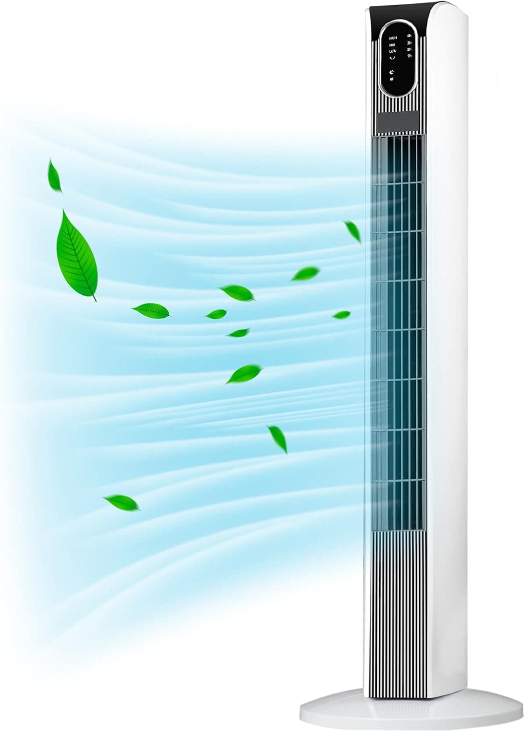 Uthfy Electric Standing Tower Fan,Oscillating Tower Fan with Remote, Floor Fan for Bedroom Office and Home,Quiet Cooling Fan,Portable Bladeless Tower Fan with LED Display, 34'',White (JTF-10-R)