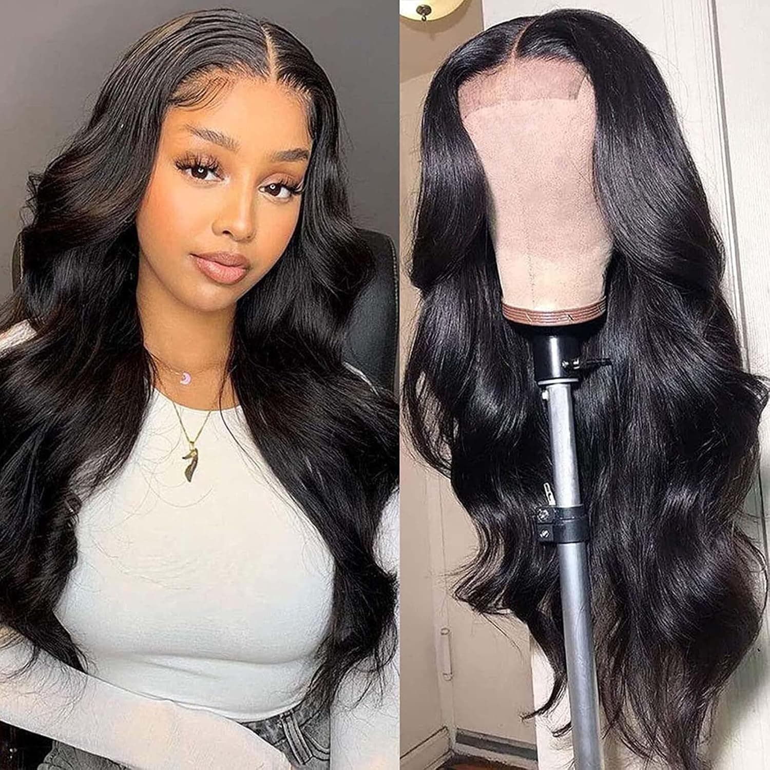 VTAOZI Body Wave Lace Front Wigs Human Hair for Black Women 4x4 Lace Closure Wigs Human Hair Pre Plucked With Baby Hair 150% Density Brazilian Virgin Human Hair Wigs Natural Black Color 16 Inch