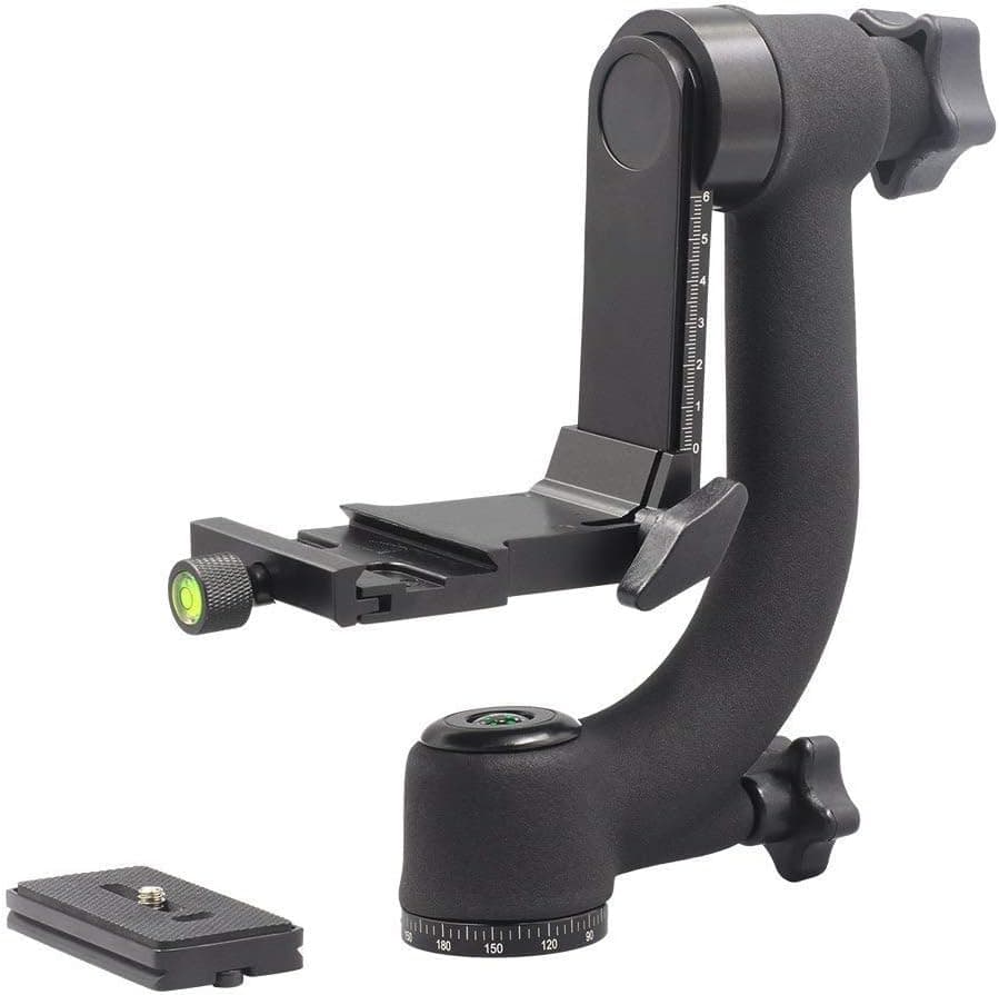 Professional Heavy Duty Metal 360 Degree Panoramic Gimbal Tripod Head with Arca-Swiss Standard 1/4'' Quick Release Plate and Bubble Level for Digital SLR Cameras up to 30lbs/13.6 kg
