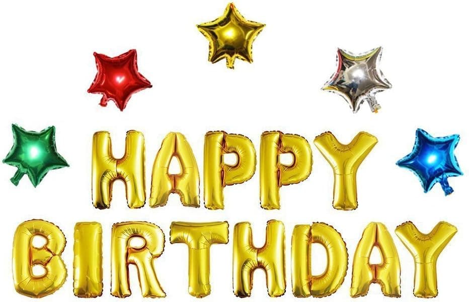 Langxun 16" with 13 Letters"HAPPY BIRTHDAY" Thickening Gold Mylar Air-filled Balloons for Birthday & Party & Anniversary