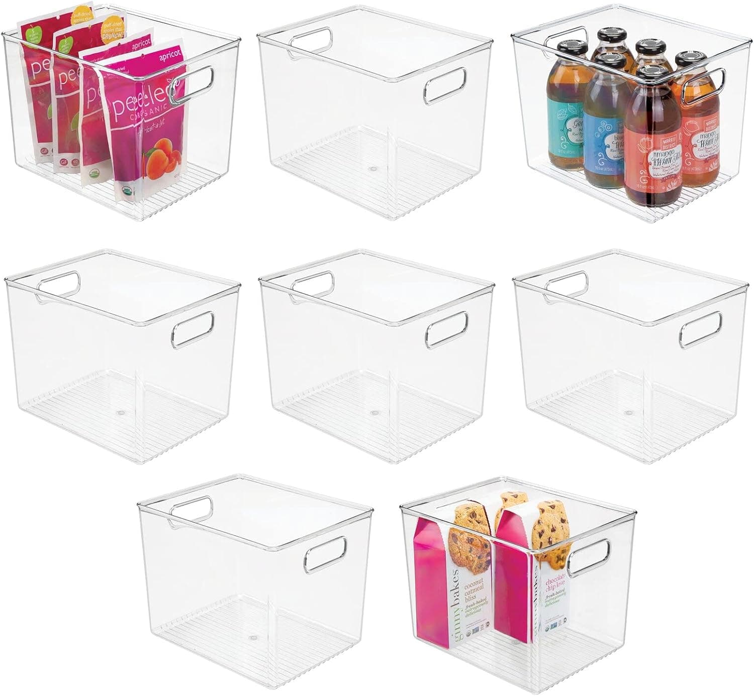mDesign Plastic Tall Deep Organizing Tray Kitchen Pantry Cabinet, Refrigerator, Freezer Food Organization Storage Bins with Handles, Drawer Container Organizer - Ligne Collection - 8 Pack - Clear