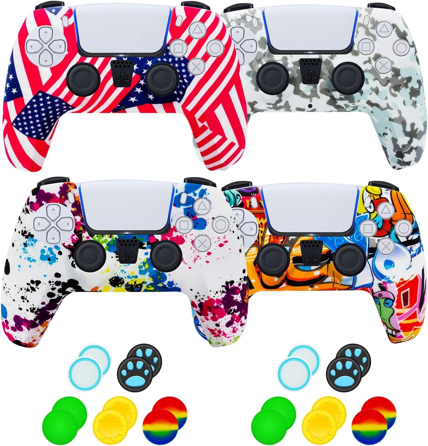 Silicone Case Cover for Sony Playstation 5 PS5 DualSense Controller. (4PC-Camouflage1)