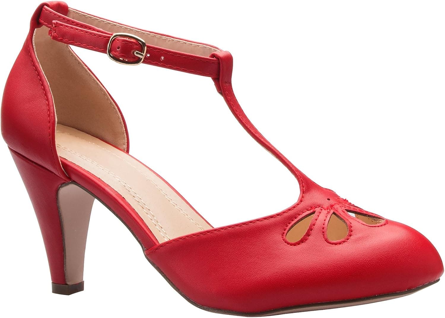 Olivia K Women's Low Heels Mary Jane Pumps - Adorable Vintage Shoes- Unique Round Toe Design with an Adjustable T Strap