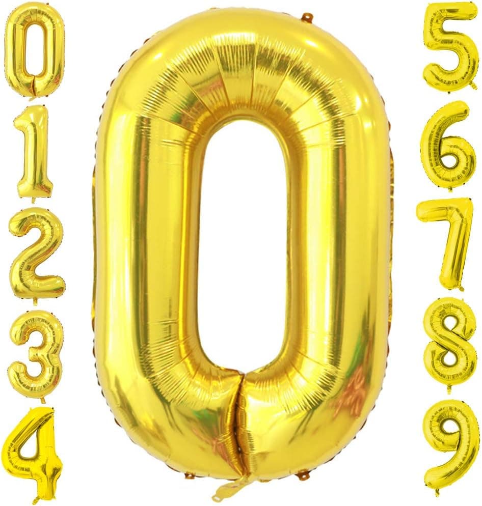 40 inch Gold Birthday Party Balloons Self Inflating Digit Helium Foil Number (0)