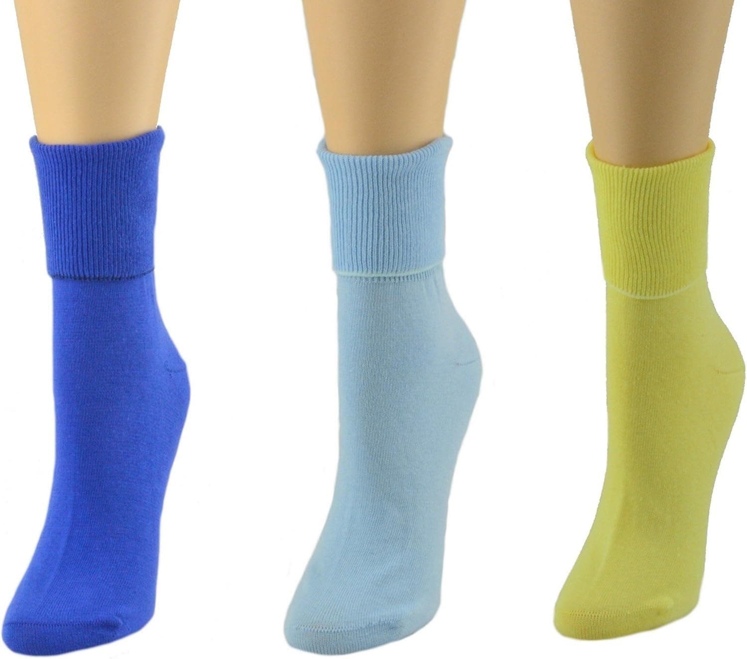 Seamless Ribbed Combed Cotton Turn Cuff, Loose-Fitting Diabetic Socks for Sensitive Feet, Lightweight, Thin Socks