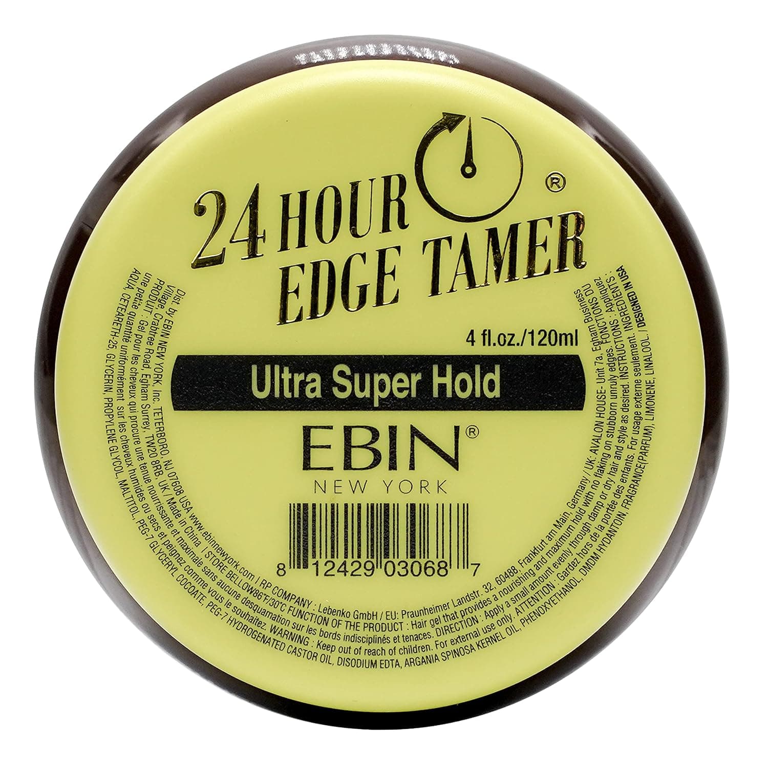 EBIN NEW YORK 24 Hour Edge Tamer, Ultra Super Hold, 4 Oz - No Flaking, No White Residue, Shine and Smooth texture with Argan Oil and Castor Oil