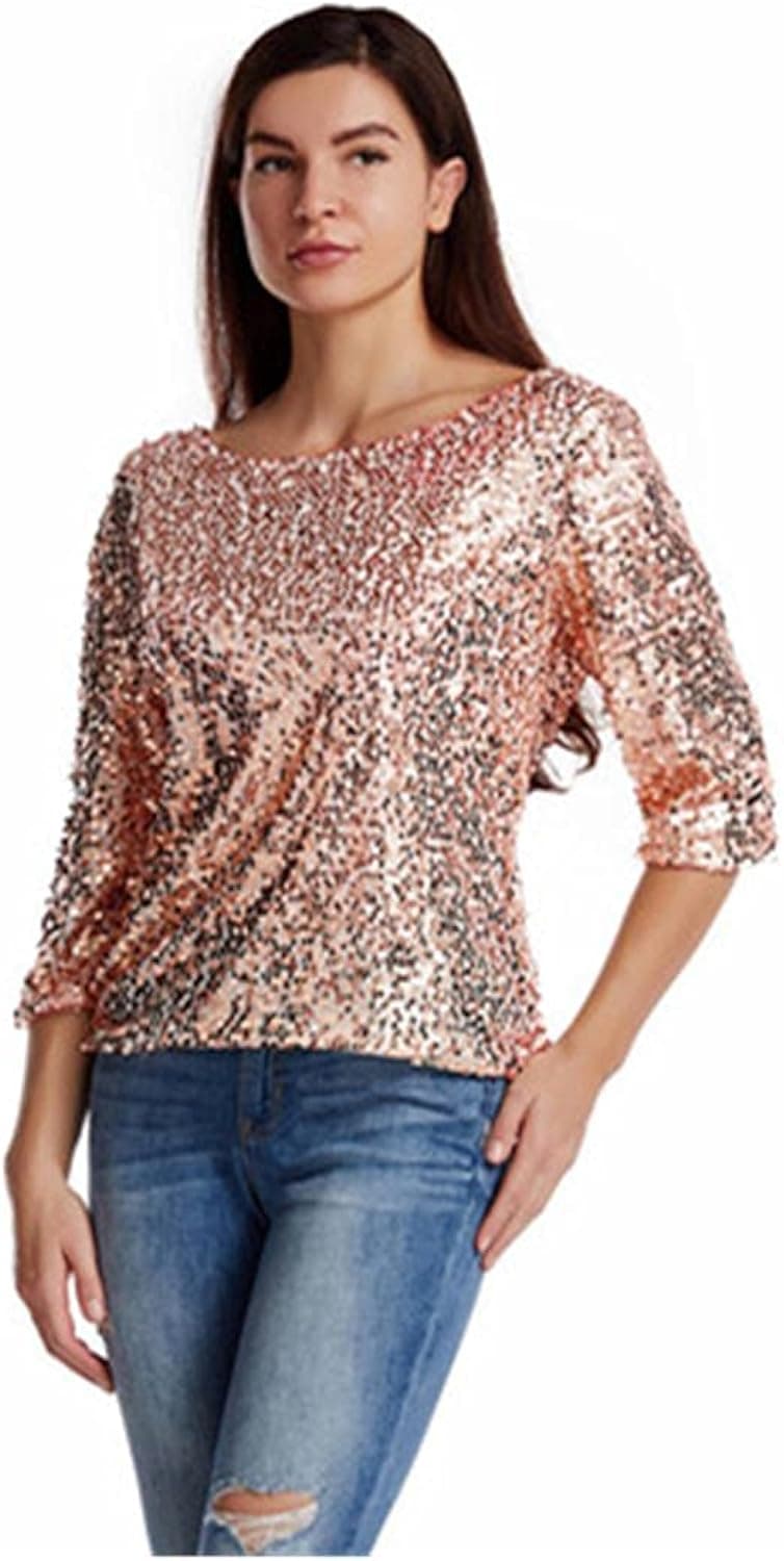 Women Sequin Sparkle Glitter Tank Cocktail Party Tops Shining T-Shirt Blouses
