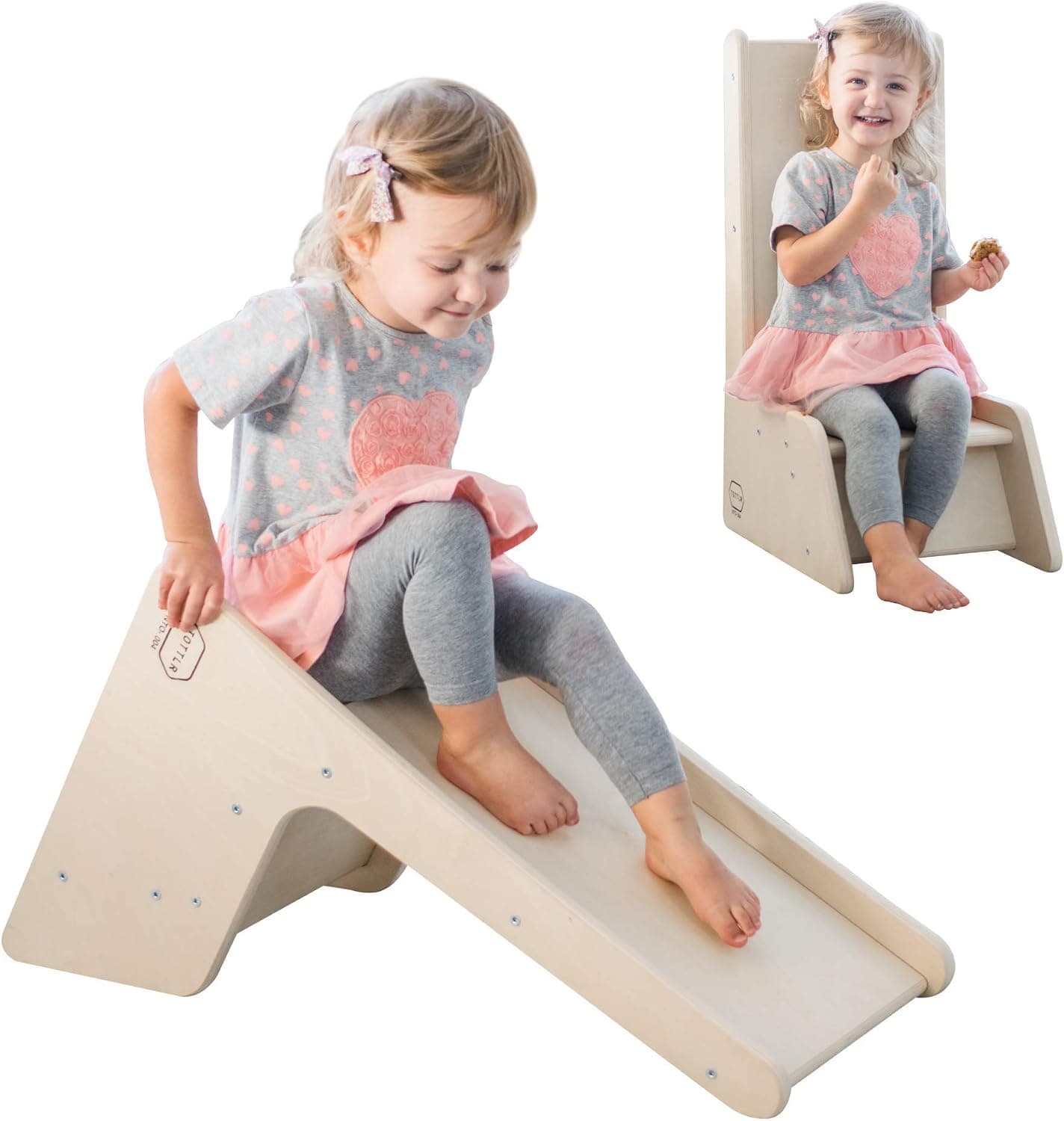Tottlr All Wooden Birch Toddler Exercise Development Milestone Activity Convertible Small Slide and Play Chair Designed by Child Psychology Experts