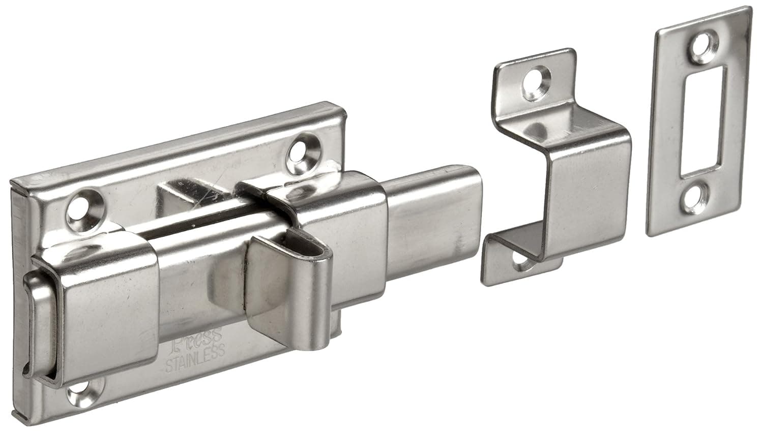 Stainless Steel 304 Slide Bolt Latch, Polished Finish, Non Locking, 2-9/16" Bolt Plate Length, 59/64" Throw Plate Length (Pack of 1)