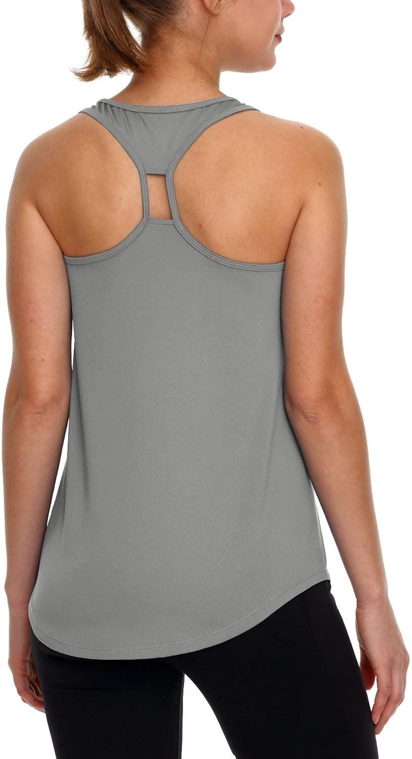 BALEAF Women's Yoga Shirts Workout Tank Tops Athletic Racerback Tank Grey M