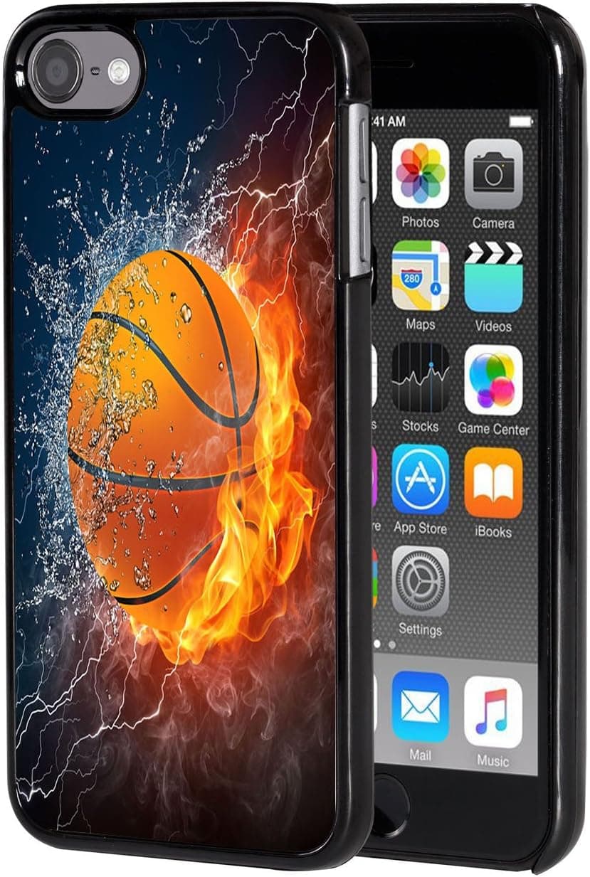 iPod Touch 6 case,AIRWEE Slim Back Cover Hard Plastic Protector Case Stylish Design for Apple iPod Touch 6th Generation - Fire and Ice Basketball