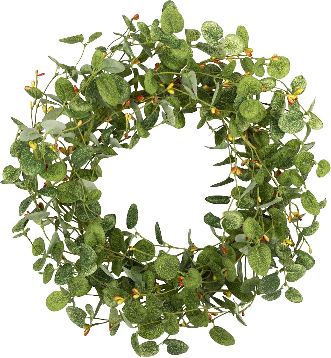 16 inch Spring and Summer Door Wreath Artificial Eucalyptus Leaves Wreath Greenery Wreath
