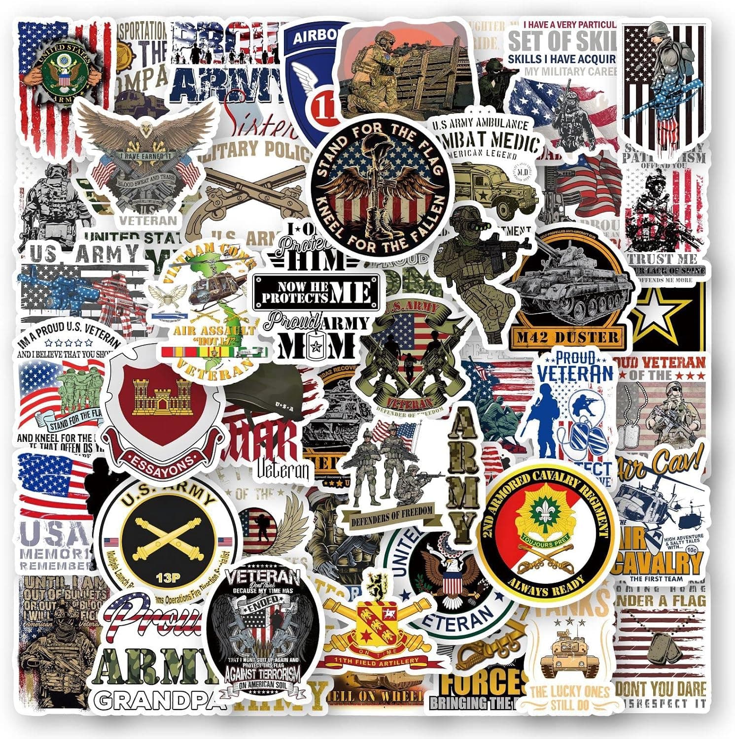 50 PCS U.S. Army Stickers,United States Army Pride Stickers Military Stickers for Water Bottles, Laptops, Suitcases,Skateboards,Cars,Perfect Gifts for Veteran, Military Fans,Adults,Teens and Kids (Army)