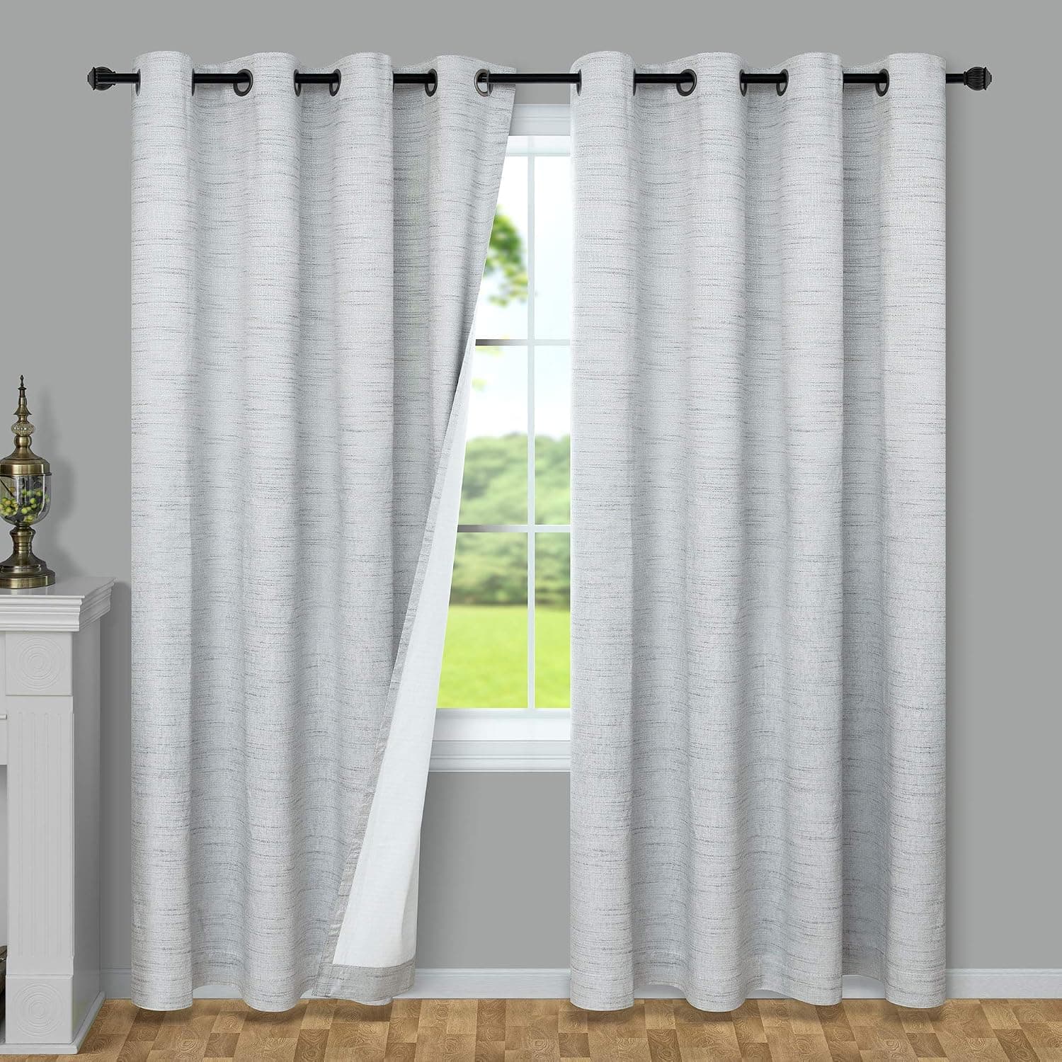 Silver Grey 100% Blackout Faux Linen Curtain 96 Inch Length for Living Room Pack of 1 Linen Blend Drapes for Bedroom Grommet Top Thermal Insulated Light Blocking Light Gray Curtains 52 x 96