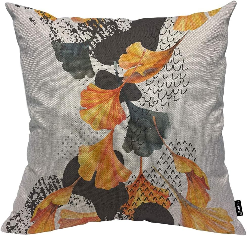 HOSNYE Ginkgo Leaves Cotton Linen Throw Pillow Case Autumn Colors Floral Background for Fall Design Pillow Cushion Covers Home Sofa Decorative 18 X 18 Inch