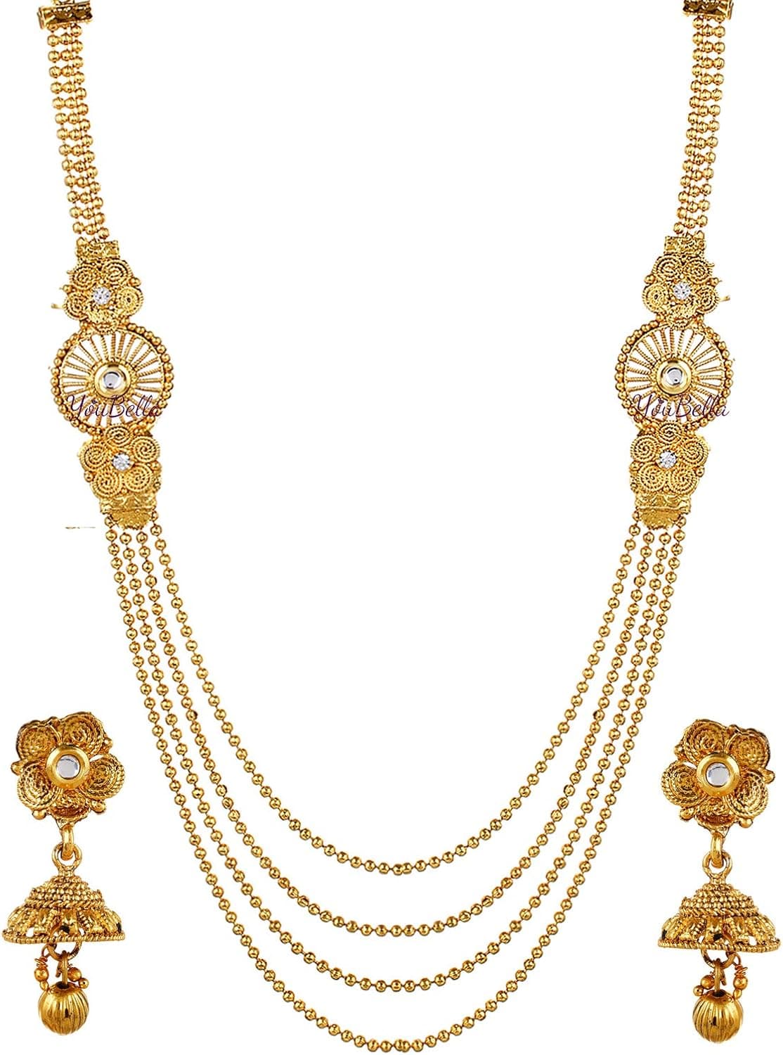 YouBella Jewellery Bollywood Ethnic Gold Plated Traditional Indian Necklace Set with Earrings for Women