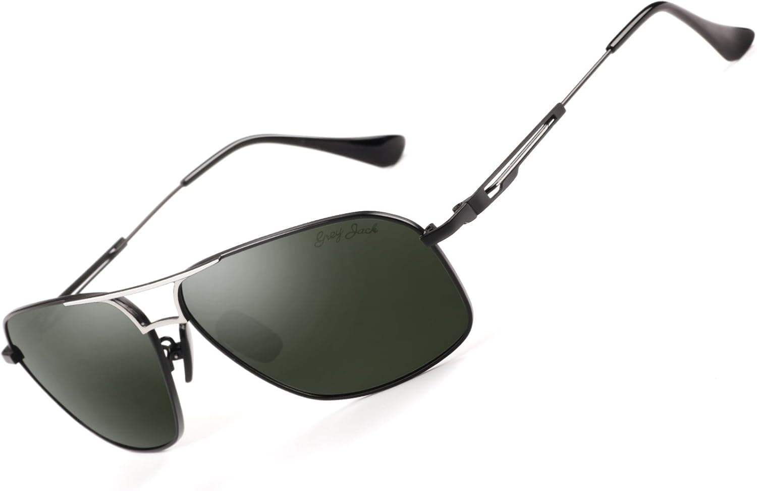 GREY JACK Polarized Large Classic Aviator Sunglasses Rectangular UV protection Lens for Men Women Black Frame Blackish green Lens