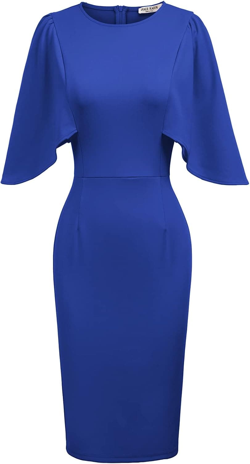 GRACE KARIN Women 3/4 Ruffle Sleeve Slim Fit Business Pencil Dress
