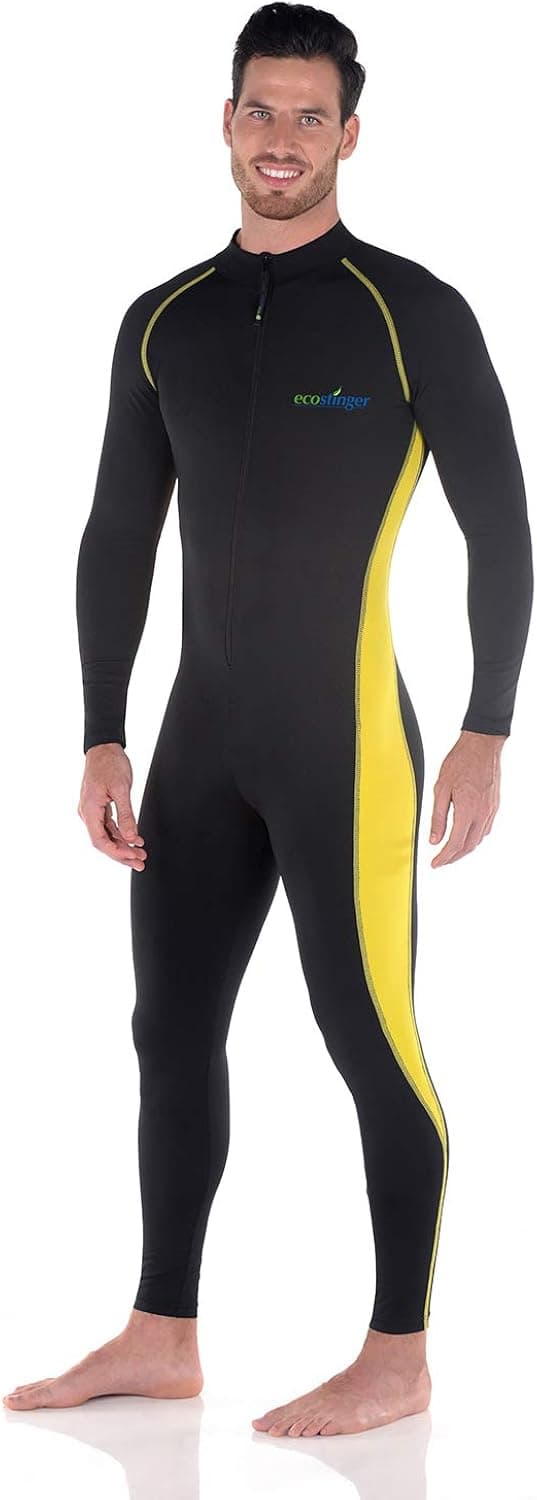 EcoStinger® Men Full Body Swimsuit Sun Guard Stinger Suit Dive Skin UPF50+ Black Yellow