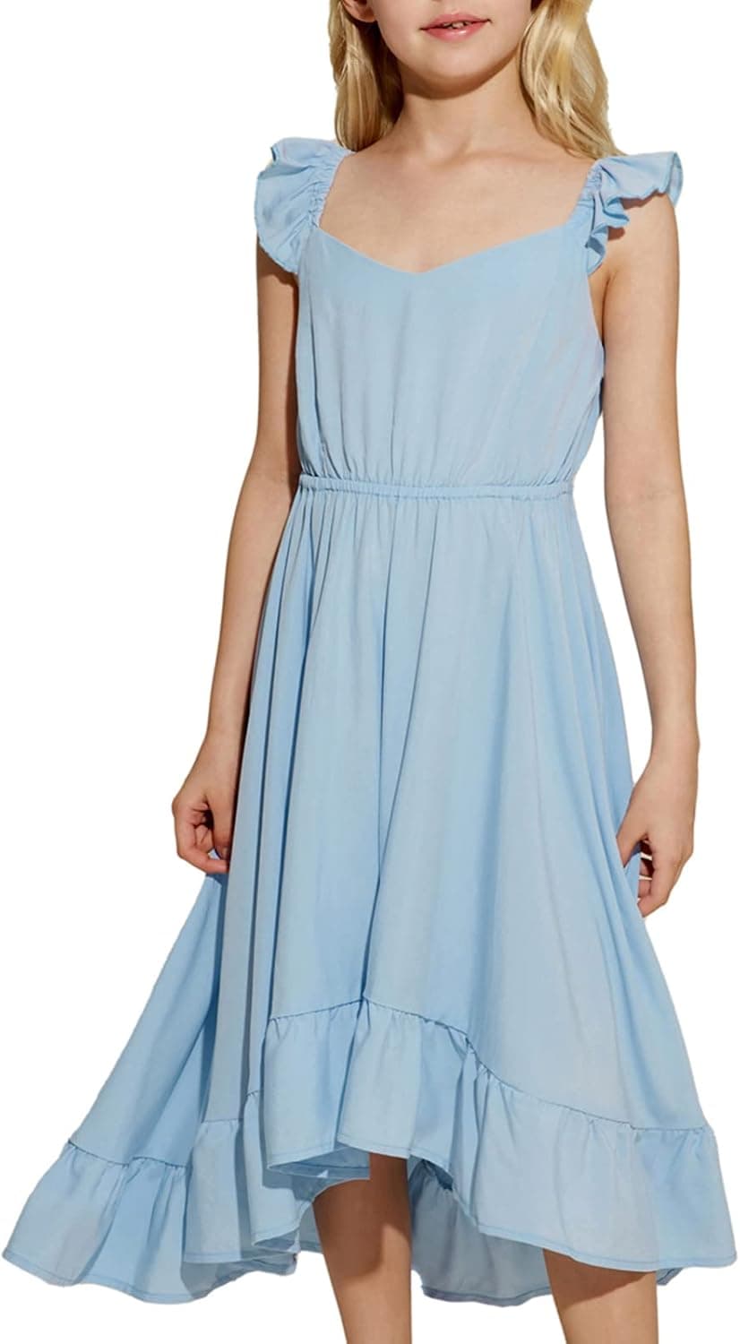 Scarlet Darkness Girls Ruffle Sundress Casual High Low Hem Long Dress 6-12 Years