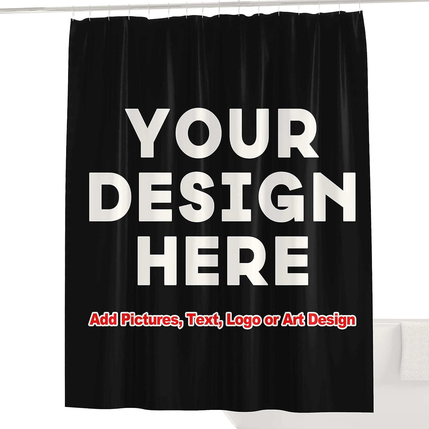 PROGRIAN Custom Shower Curtain, Personalized Image Backdrop Photograph Art Design ADD Logo Text (Black, 60x72 in)