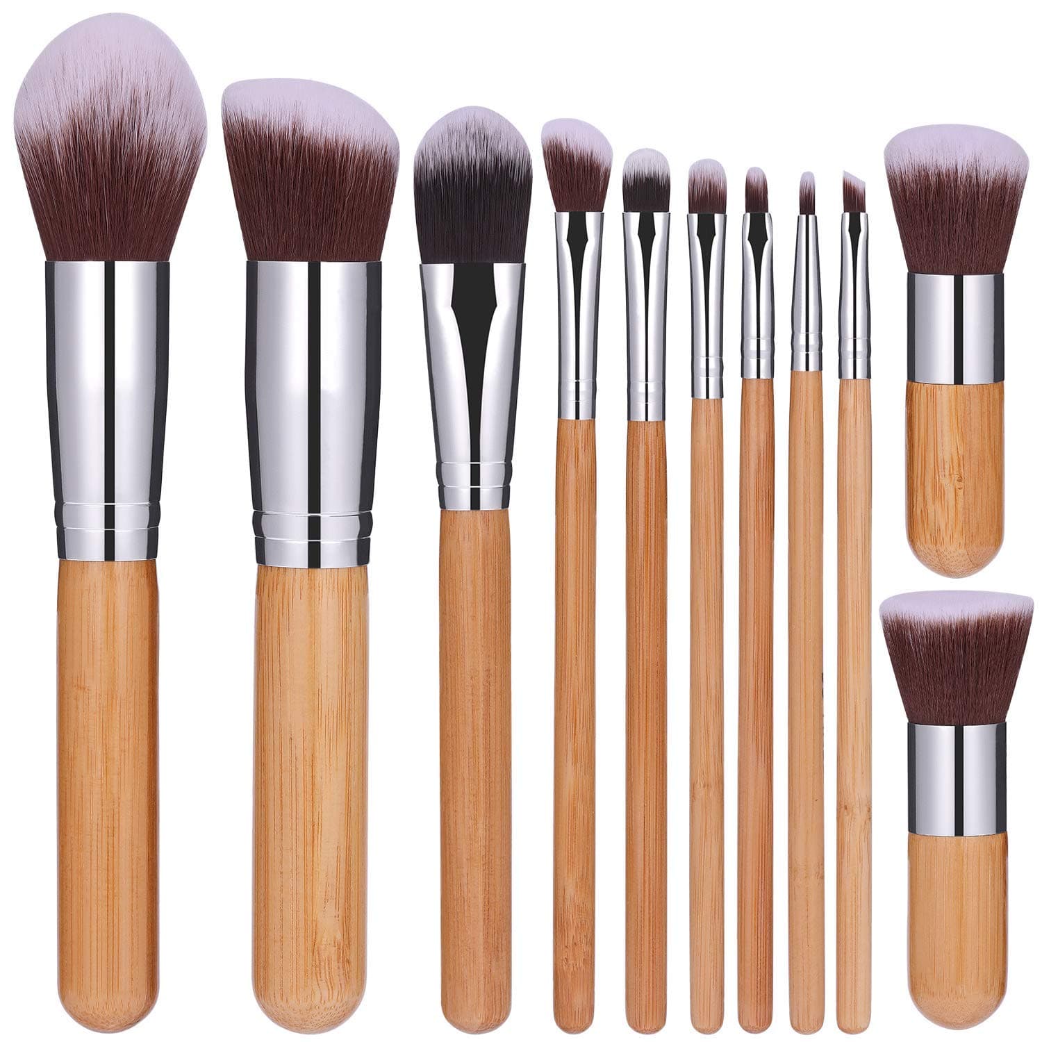 Oneleaf Premium Synthetic Makeup Brushe Set,Bamboo,Blush,Foundation,Concealers,Kabuki,Eyebrow,Eyeshadow, Eyeliner,Bronzer,Lip,Face,Blending Cosmetic(Powder&Cream)11-pcs