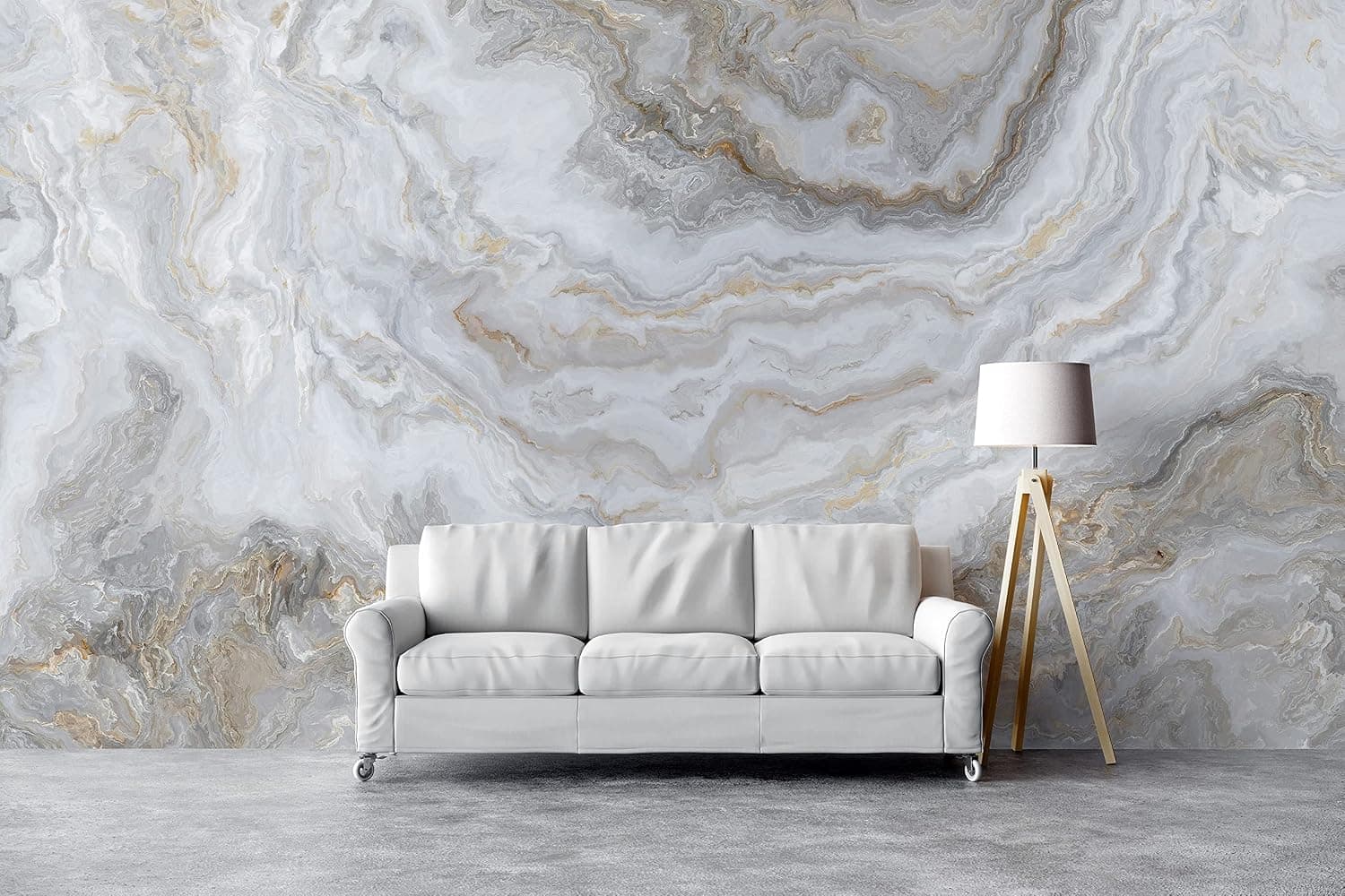 White Marble Stone Granite Slate Peel and Stick Wallpaper | Removable Wall Mural #6180 (9ft H X 16ft W)