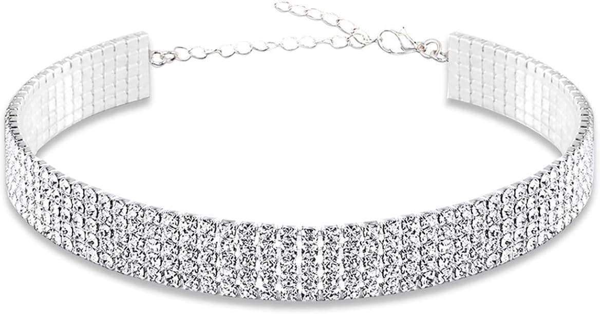 EFTOM Rhinestone Choker Necklaces Silver Sparkling Diamond Choker Crystal Bracelet Rhinestone Necklace for Women Girls