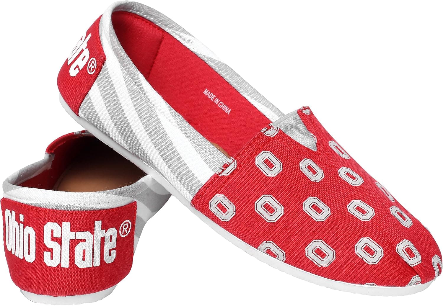 NCAA Womens College Ladies Canvas Slip-On Summer Shoes - Pick Team (Ohio State Buckeyes - Stripe, Medium)