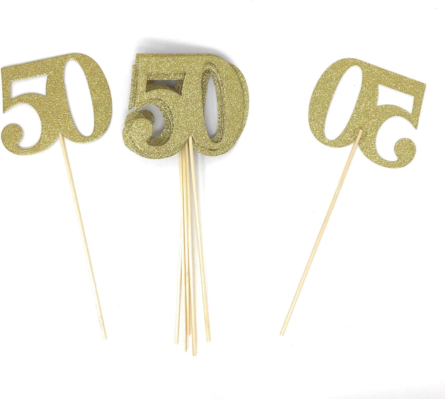 PaperGala Number 50 8 Pack Gold Double Sided Gold Glitter Centerpiece Sticks DIY Reunions, Anniversaries, and Birthdays (Gold, 8)