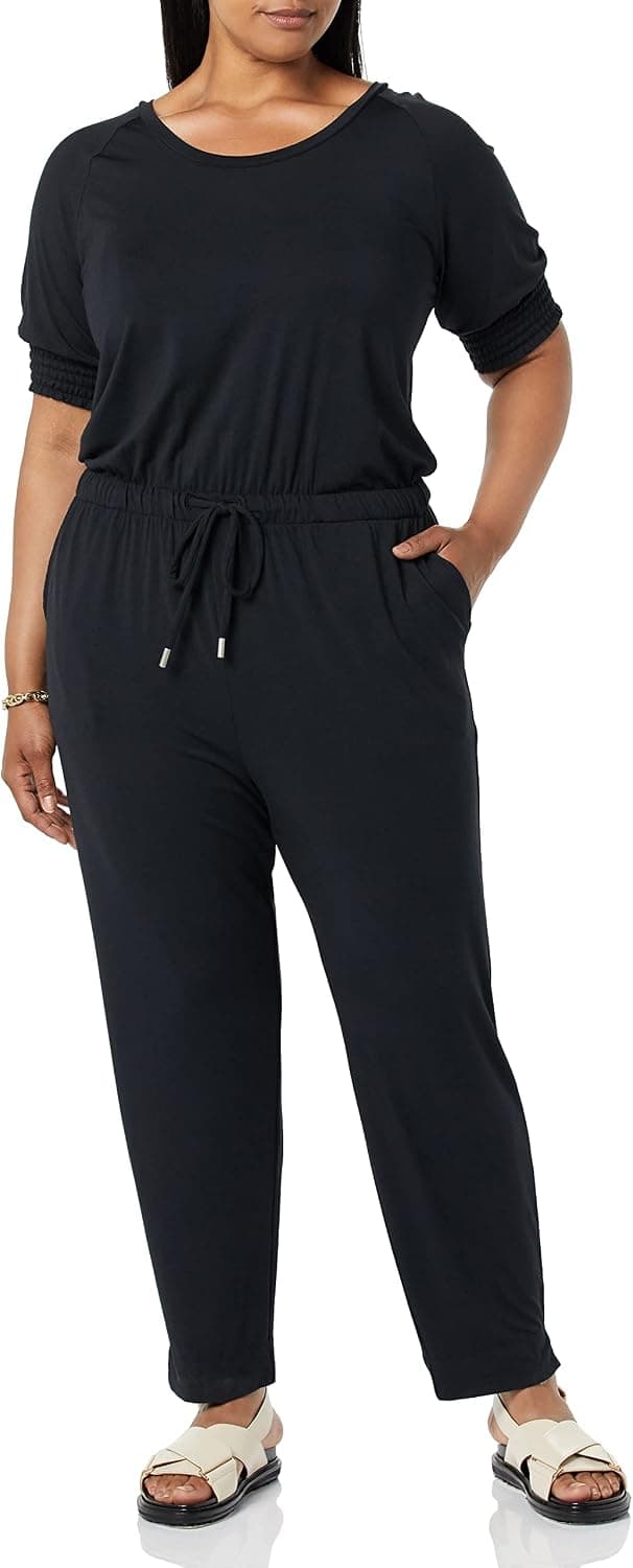 Amazon Aware Women's Modal Elbow Length Puff Sleeve Tie Waist Jumpsuit (Available in Plus Size)