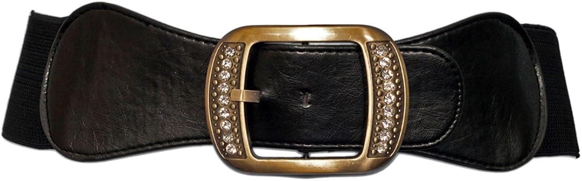 eVogues Plus Size Rhinestone Studded Burnished Buckle Elastic Belt