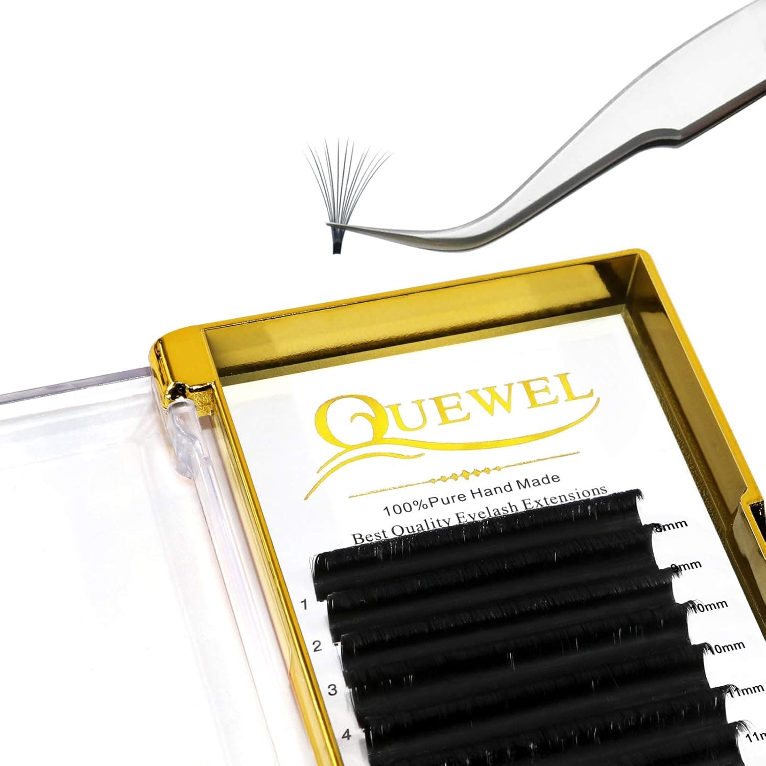 QUEWEL Volume Eyelash Extensions | 0.03-0.12mm | C/CC/D/DD Curl | 8-25mm Length | Easy Fan Volume Lashes 2D-20D Self Fanning Volume Lashes 0.10C Mix-8-15mm Long Lasting Blooming Lashes(0.10C Mix8-15)