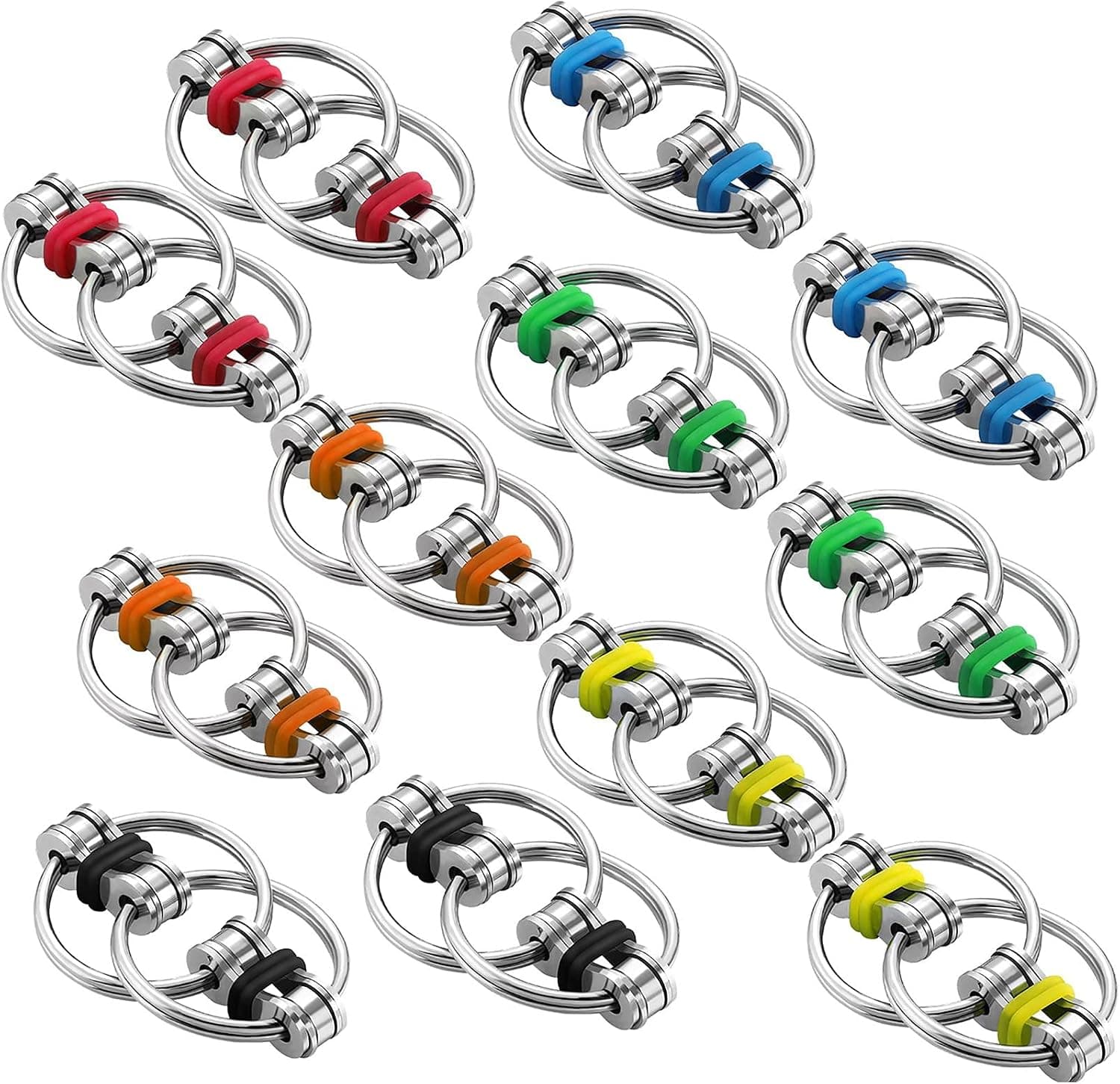 12 Pieces Fidgets Chain Fidget Toy, Pressure-Relieving Chain Great for ADHD and ADD, Anxiety Relief Bike Chain Toys for Adults and Teens (Yellow, Red, Green, Light Blue, Black and Orange)