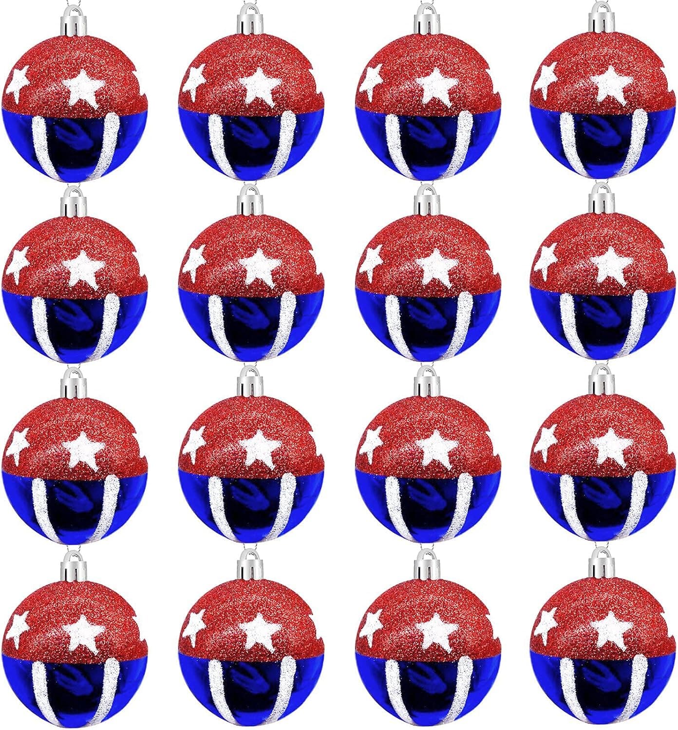 Deloky 16 PCS Independence Day Ornament Ball-2.3 Inches 4th of July Patriotic Hanging Ball Ornaments for Independence Day Wreath Ornaments and Christmas Party Decoration