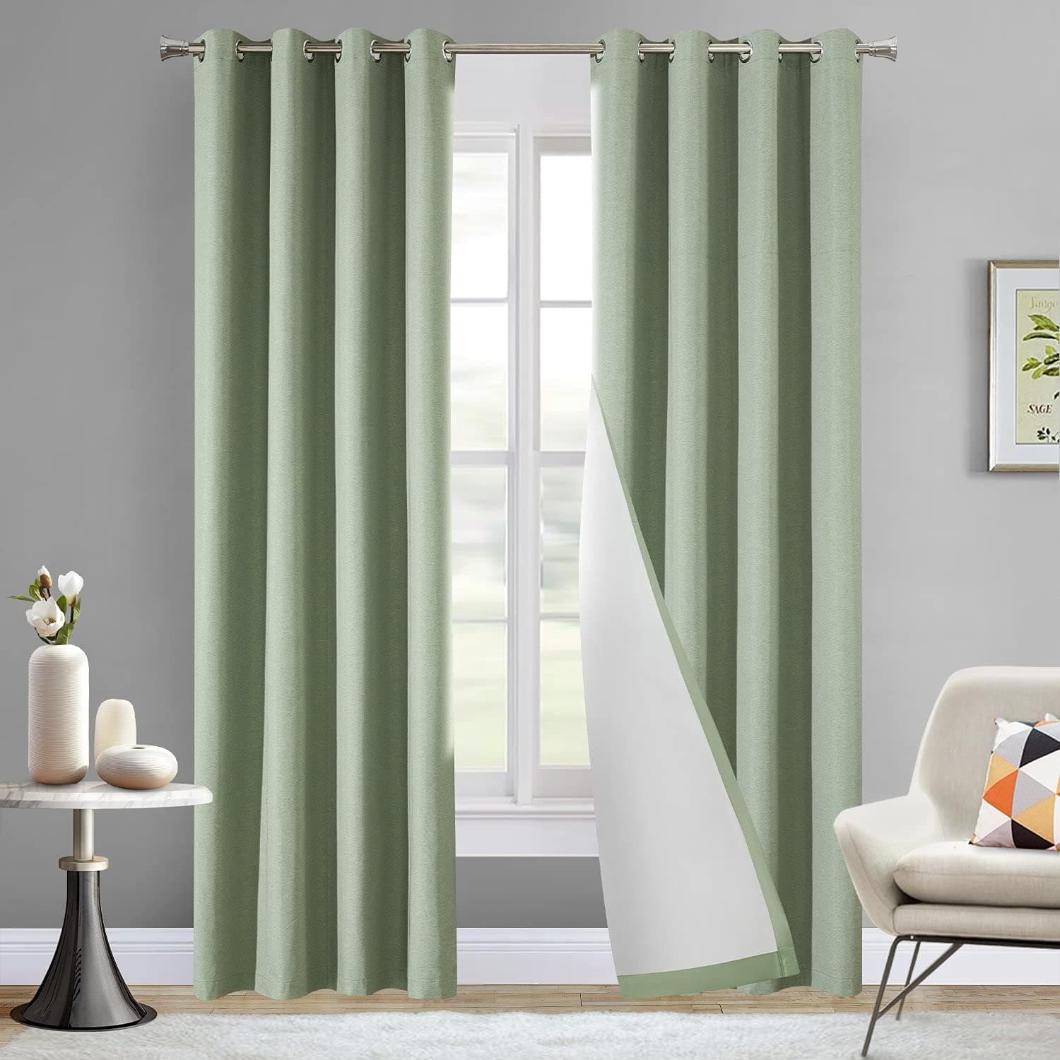 LOYOLADY Avocado Blackout Curtains 96 inches Long 2 Panel Set, Linen Texture Pattern Blackout Curtains for Living Room, Grommet Thermal Window Curtains & Drapes 72" W x 96" L