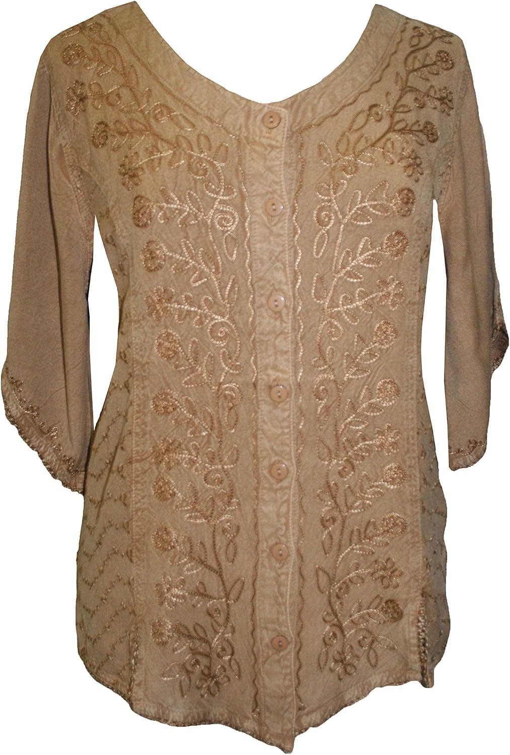 Agan Traders Women's Medieval Vintage Short Sleeve Embroidered Button Down Summer Top Blouse