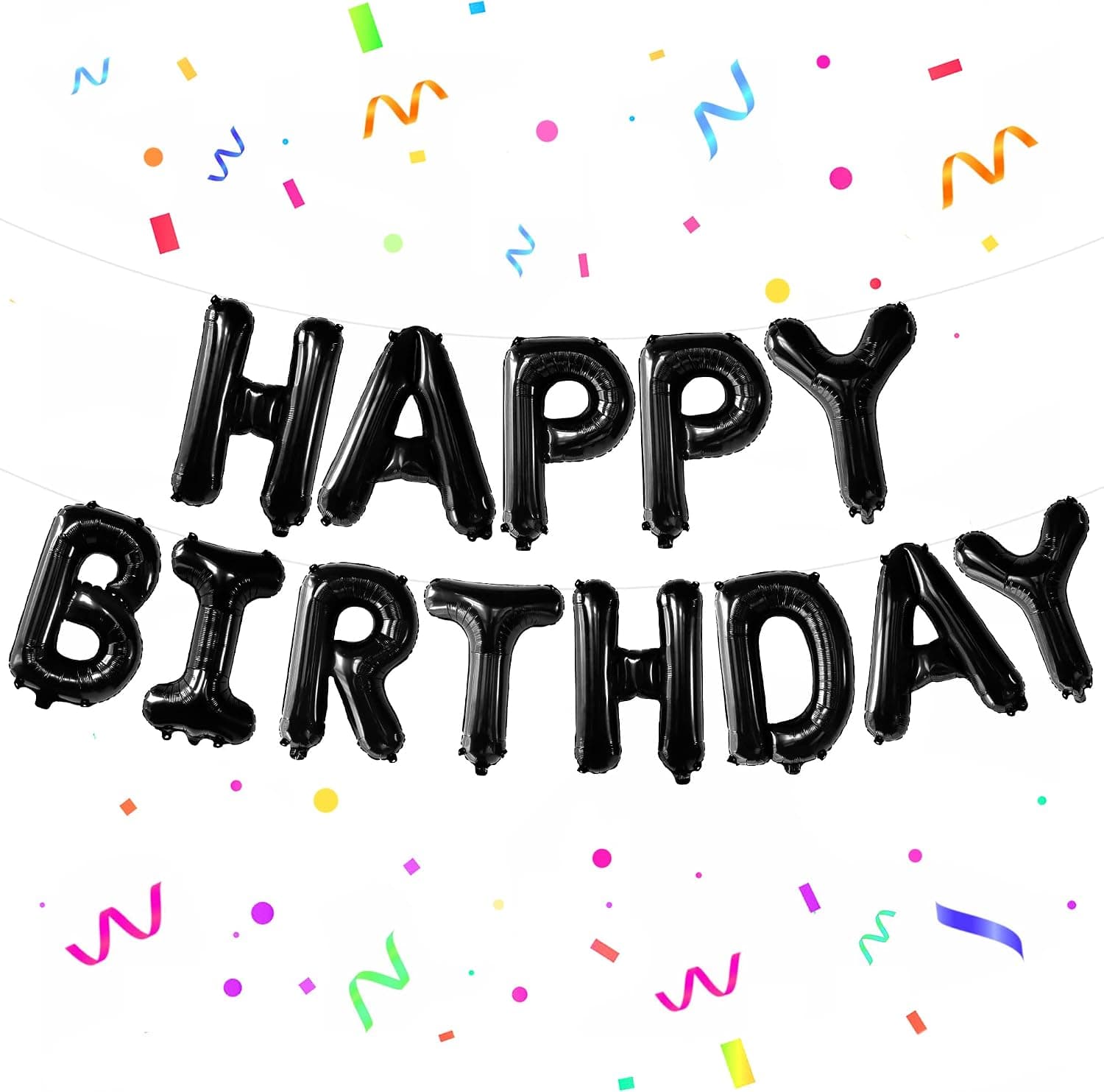 KatchOn, Black Happy Birthday Balloon Banner - 16 Inch | Happy Birthday Foil Letter Balloons for Black Birthday Decorations | Script Happy Birthday Balloons Black for Black Happy Birthday Decorations