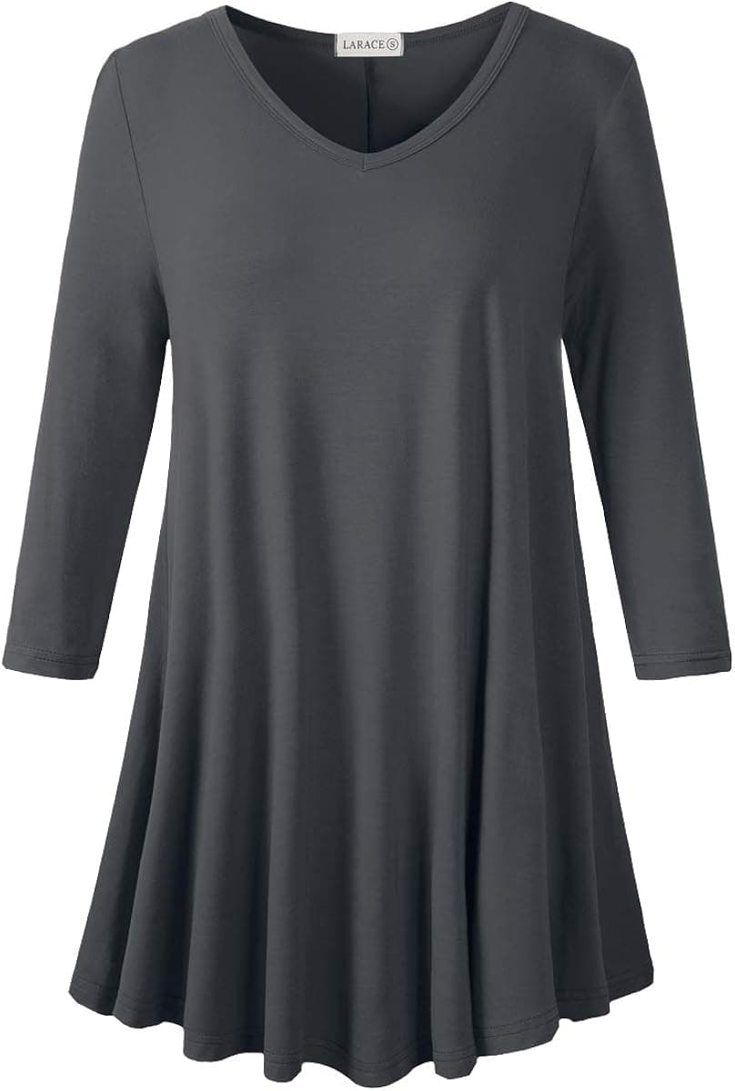 LARACE Tunics 3/4 Sleeve Plus Size Tops for Women V Neck Loose Fit Flowy Clothing for Leggings