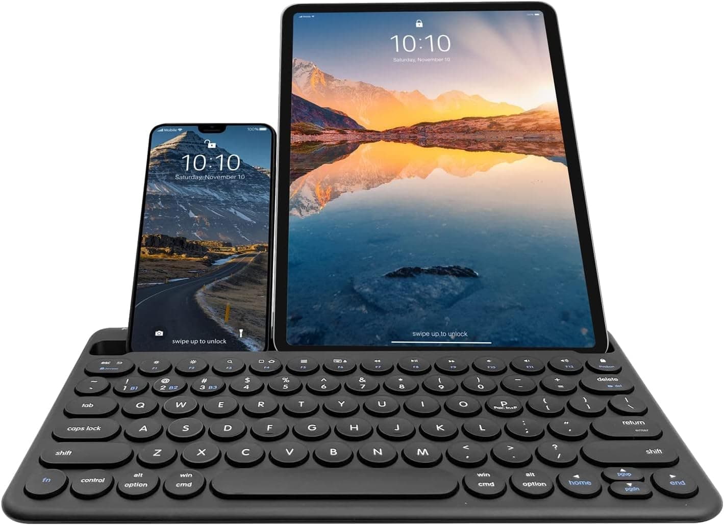 Macally Small Bluetooth Keyboard for iPhone iPad and Tablet - Multi Device Compatibility - Bluetooth Tablet Keyboard (Built-in Stand/Slot) - 78 Key iPad Wireless Keyboard or Keyboard for Android Phone