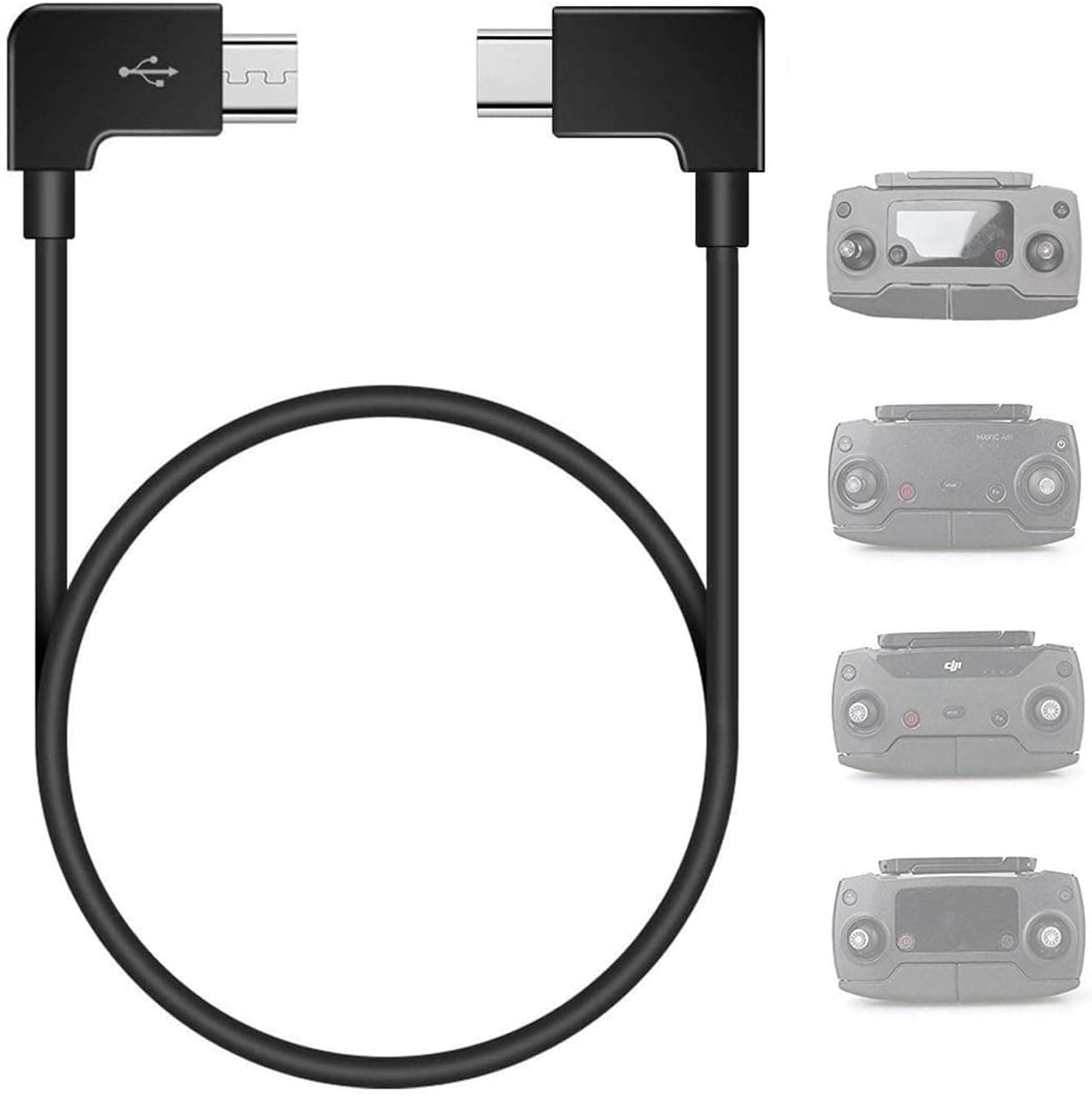Micro USB to Type C OTG Cable 90 Degree Video Data Cable Compatible for DJI Mavic Air/Mavic 2 Zoom/Mavic 2 Pro/Mavic Pro/Mavic Pro Platinum/Spark for Cellphone/Tablet (11.8 inch Black)